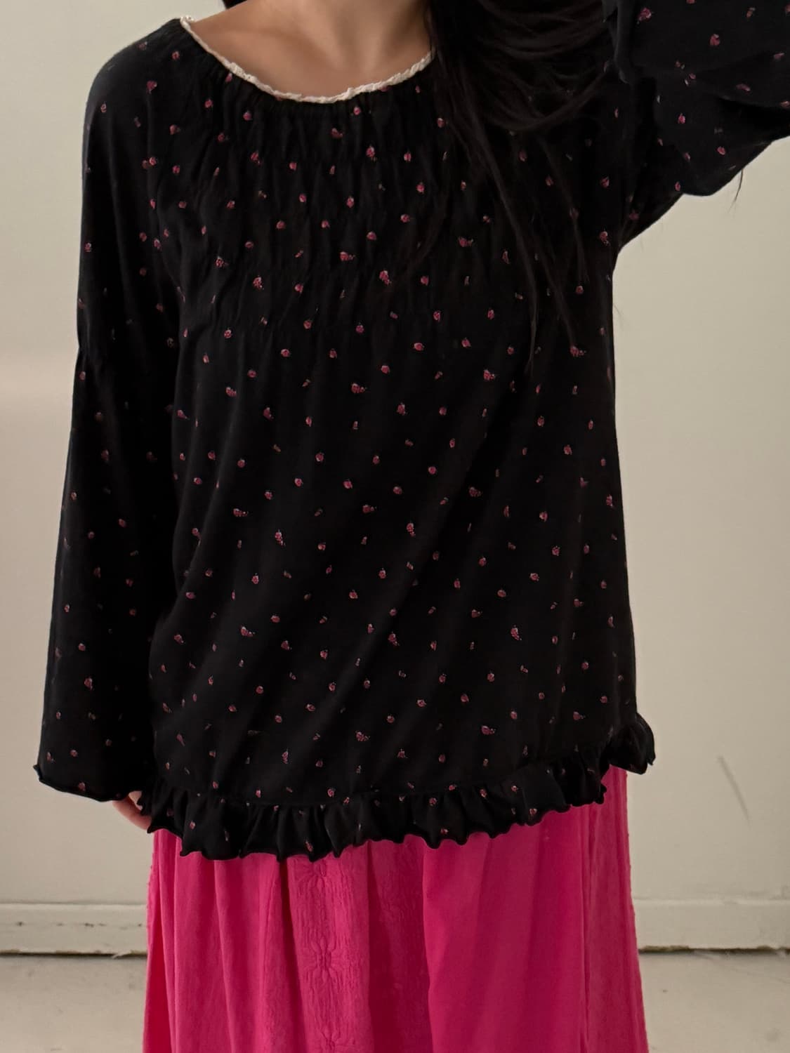 일본빈티지 잔꽃 셔링 롱슬리브 상품이미지4