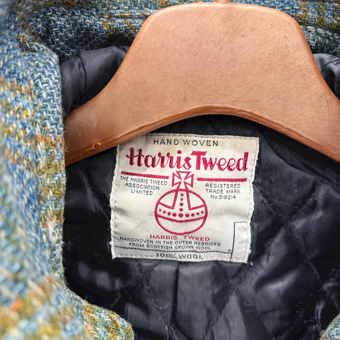 해리스 트위드 울 더플 코트 패치워크 퀄팅 안감 후드 디테일 블루 카키 상품이미지6