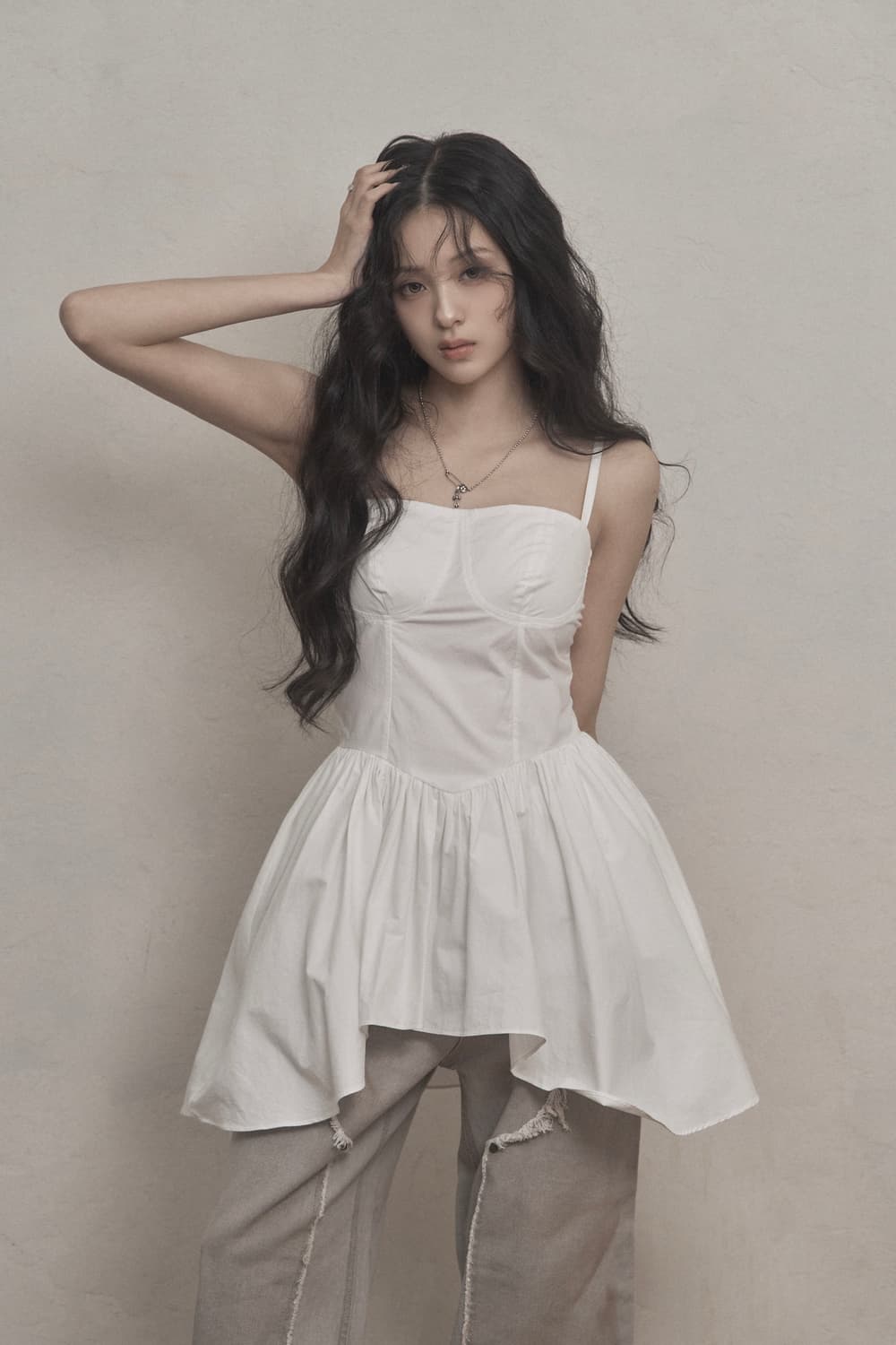 카키포인트 플레어 레이어드 미니 드레스 아이보리 상품이미지1