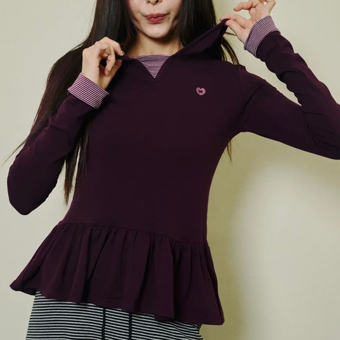 미헤브 프릴 레이어드 후드 퍼플 상품이미지2