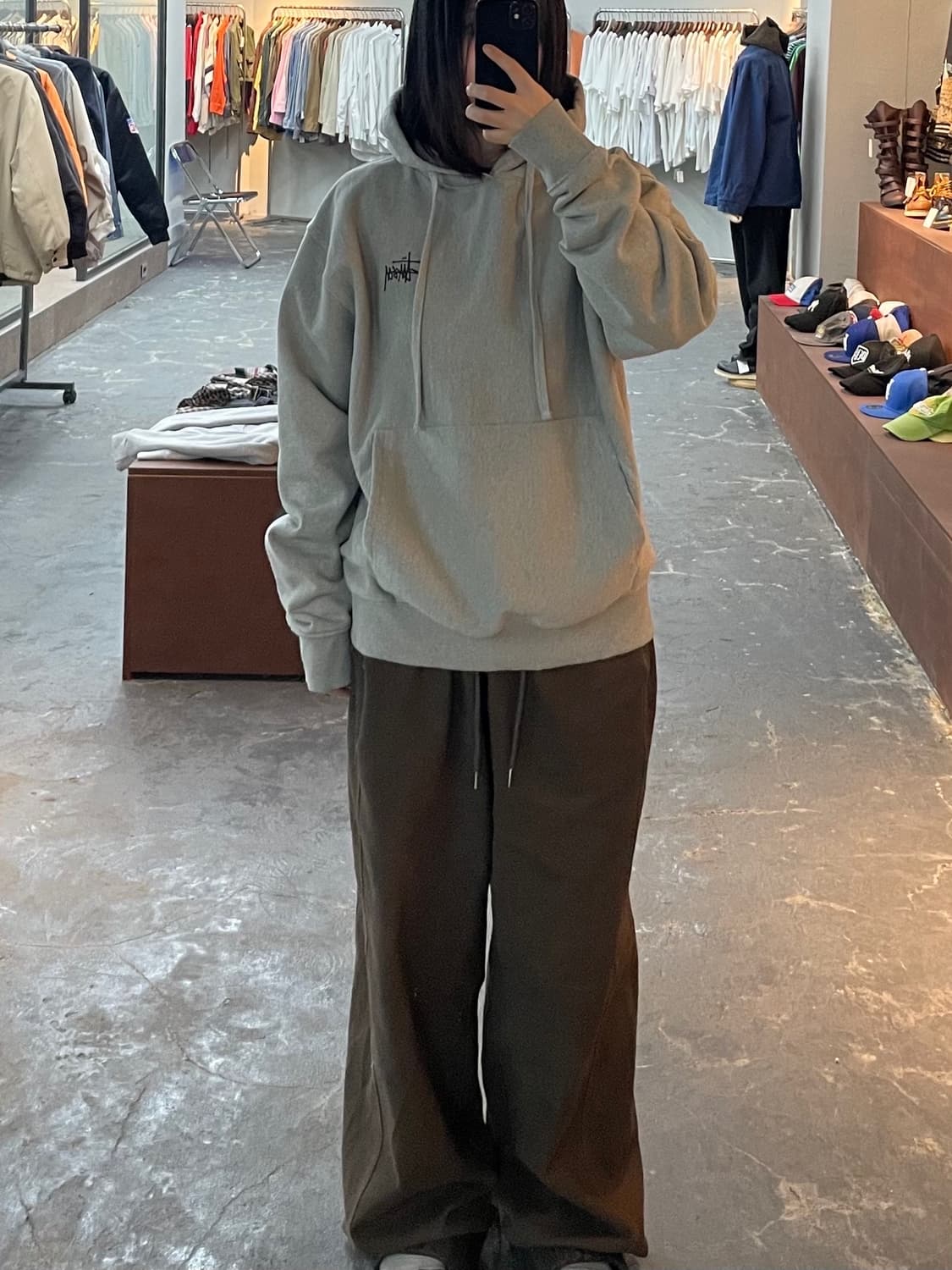 스투시 베이직 로고 그레이 후드티 H1250 상품이미지1