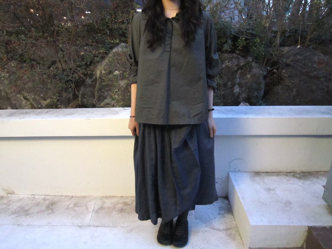 빈티지 코튼 롱 스커트 더블 버튼 턱 플리츠 디테일 네이비 상품이미지3