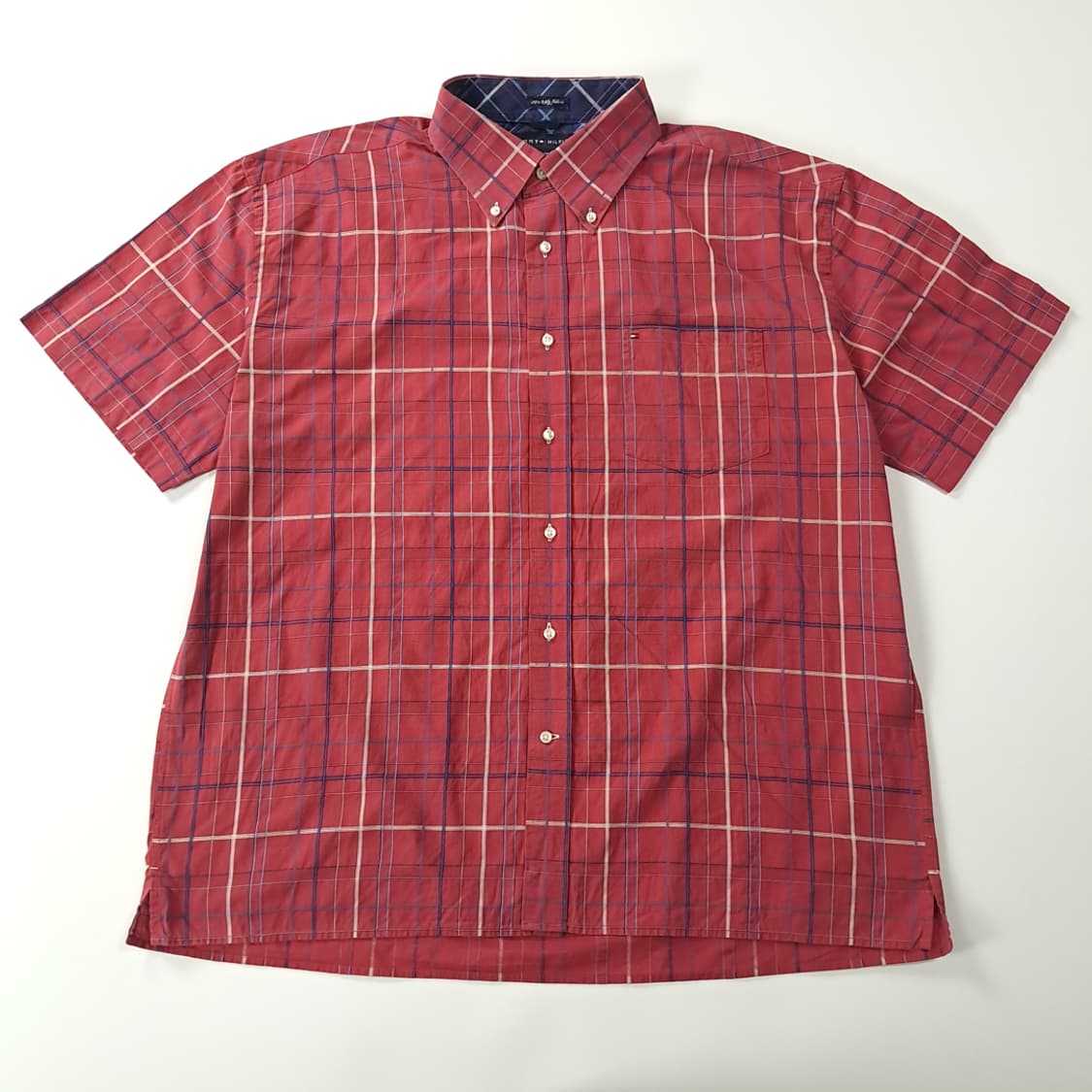 CK234 XL 타미힐피거 90s 레드 멀티윈도우페인 체크 반팔 셔츠  상품이미지1