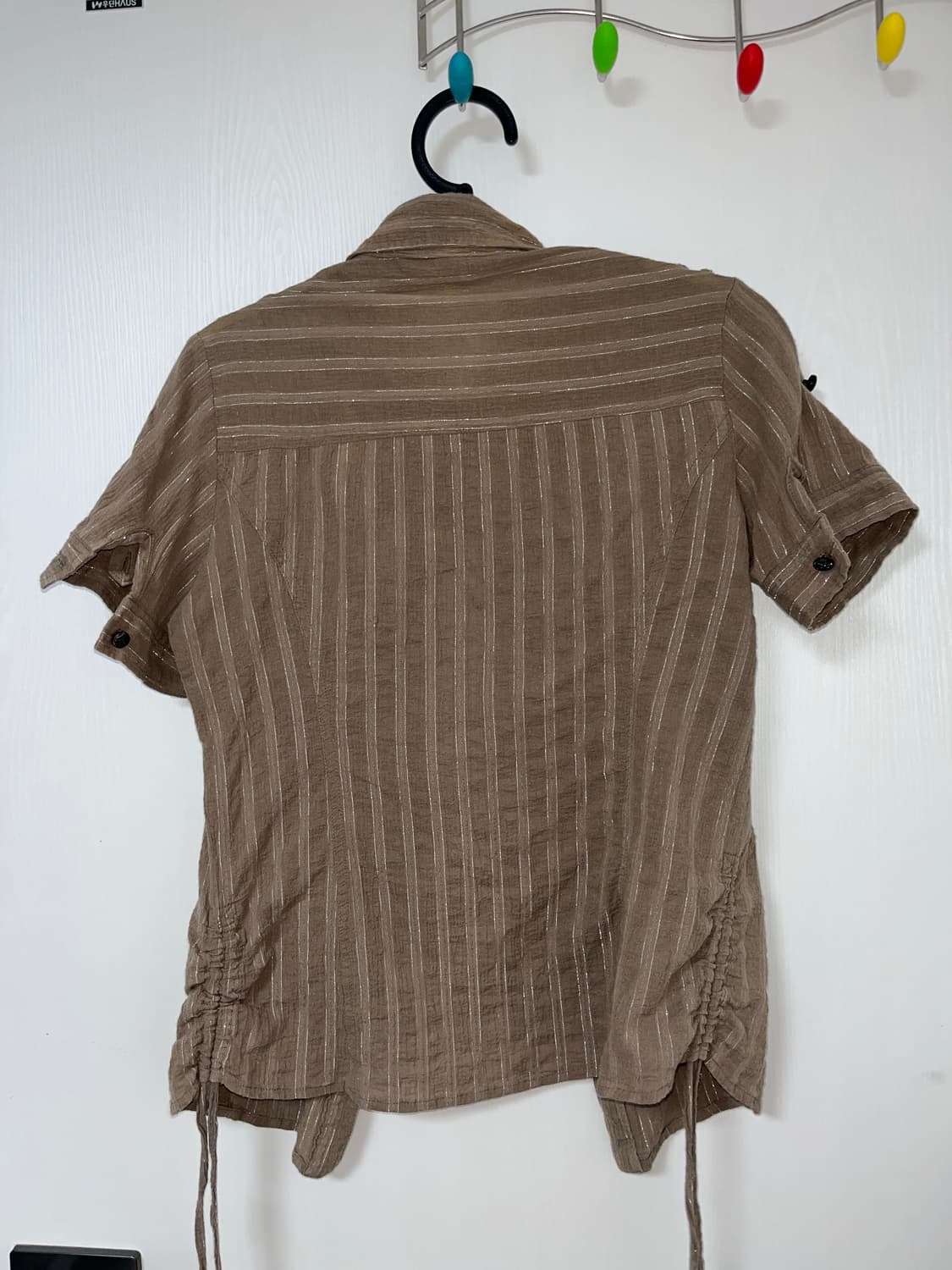 빈티지 카키 반팔 셔츠 사이드 셔링 상품이미지3