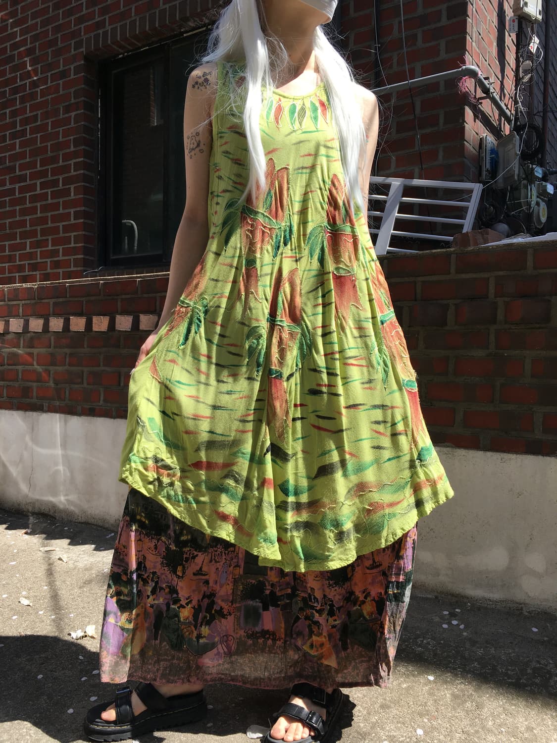 애시드 그린 텍스처 원피스 상품이미지3