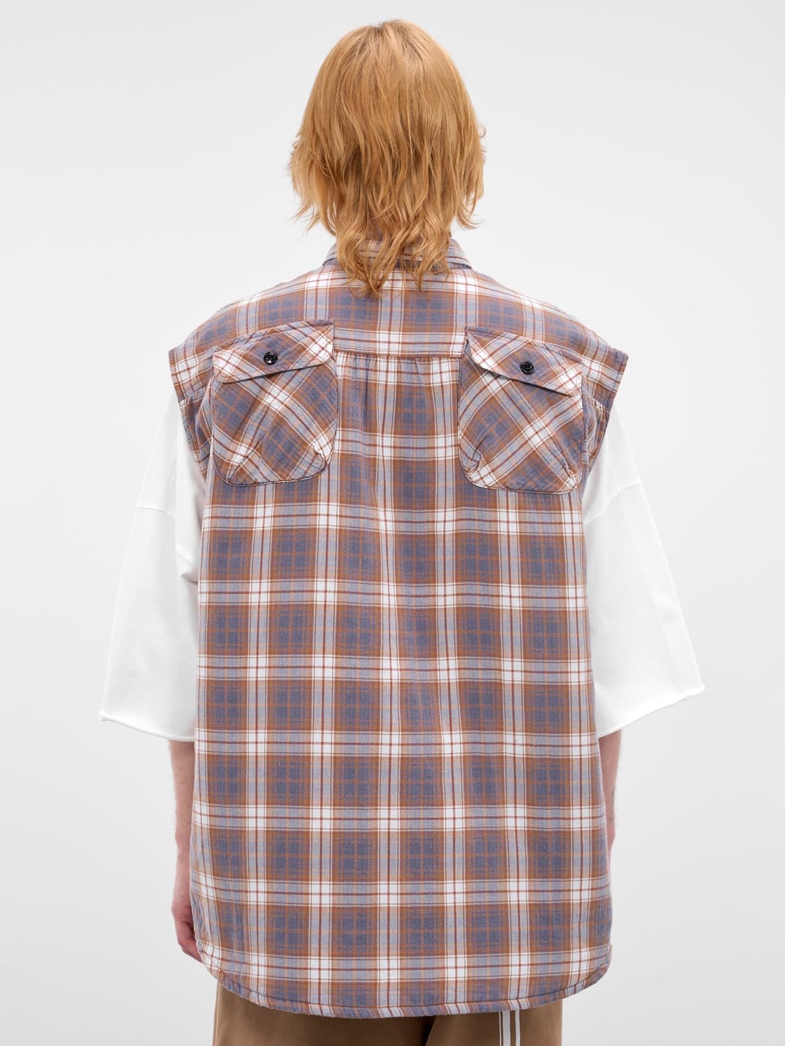 캐피탈 플란넬 체크 x 퀼티드 슬리브리스 베스트 네이비 상품이미지6