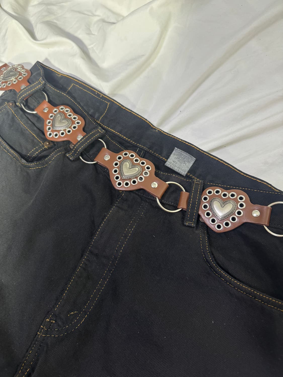 빈티지 하트 콘초 아일렛 웨스턴 레더 벨트 상품이미지4