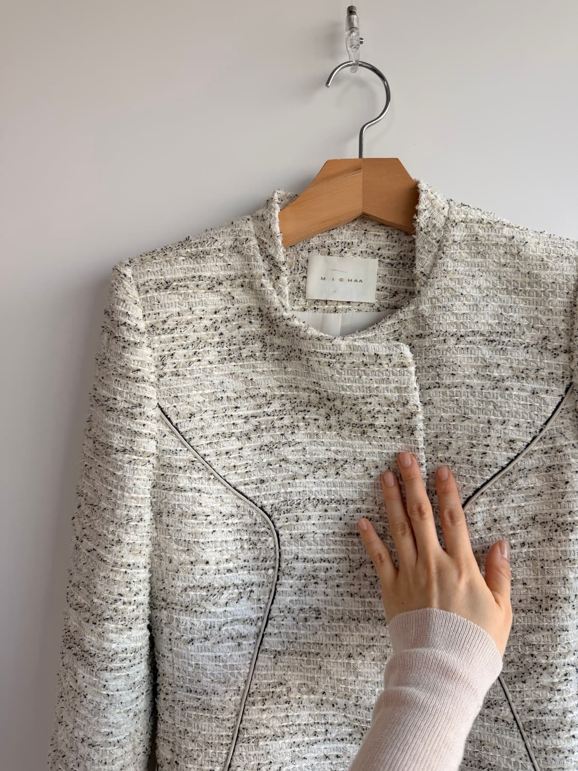 [MICHAA] 미샤 정품 노카라 배색 트위드 재킷 55사이즈 상품이미지5