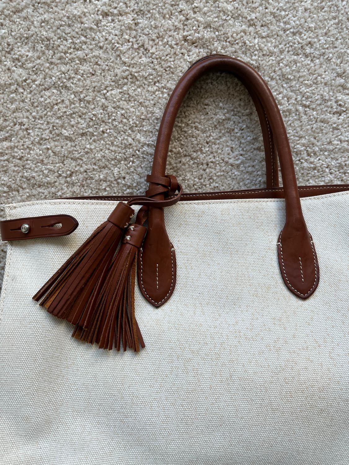 폴로 랄프로렌 캔버스 레더 테슬 토트백  상품이미지4