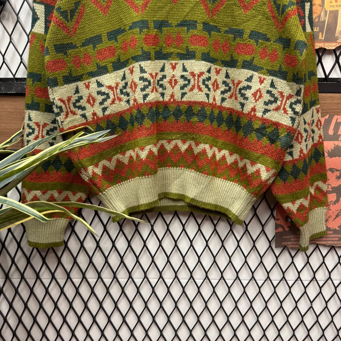 JPN VINTAGE 노르딕 패턴 울 니트 스웨터 그린 브라운 상품이미지4