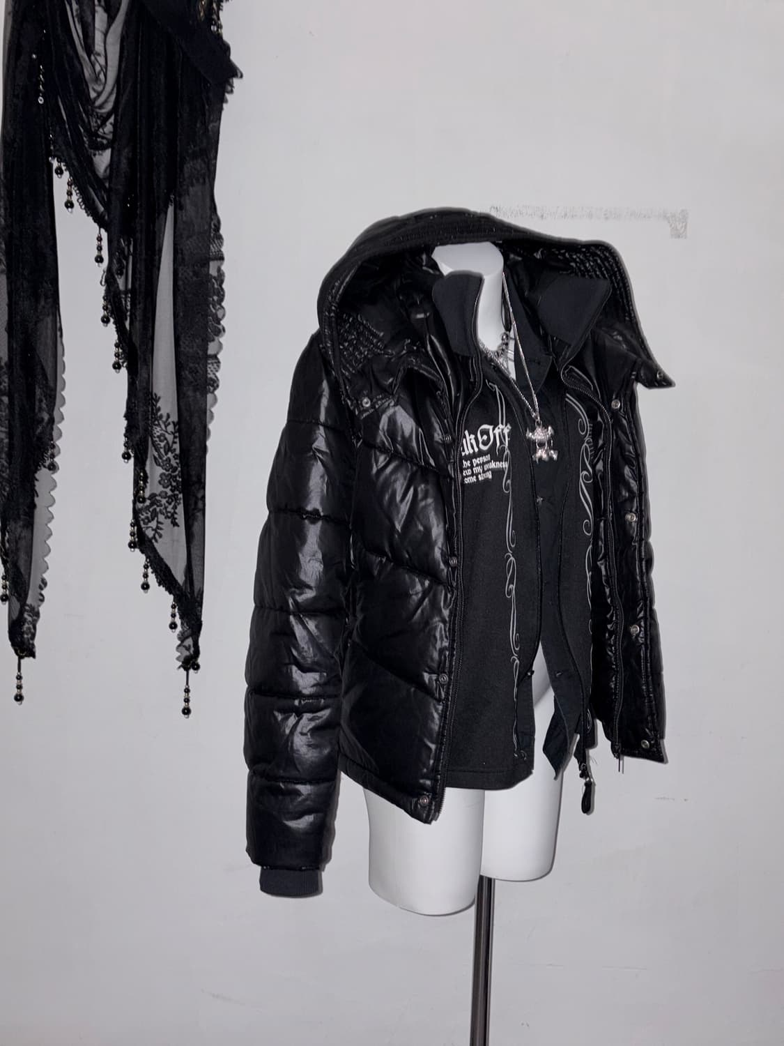 갸루펑크 스트릿 코디세트 하이넥 패딩 고스펑크 오피움 힙합 상품이미지3
