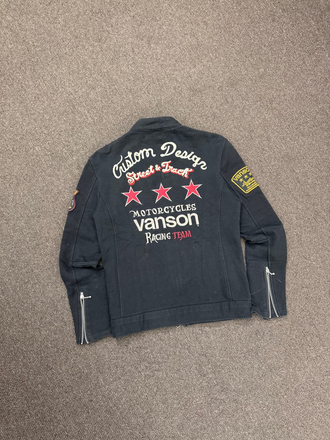 S)밴슨 레더 빈티지 자수 스타 패치 바이커 자켓 상품이미지5