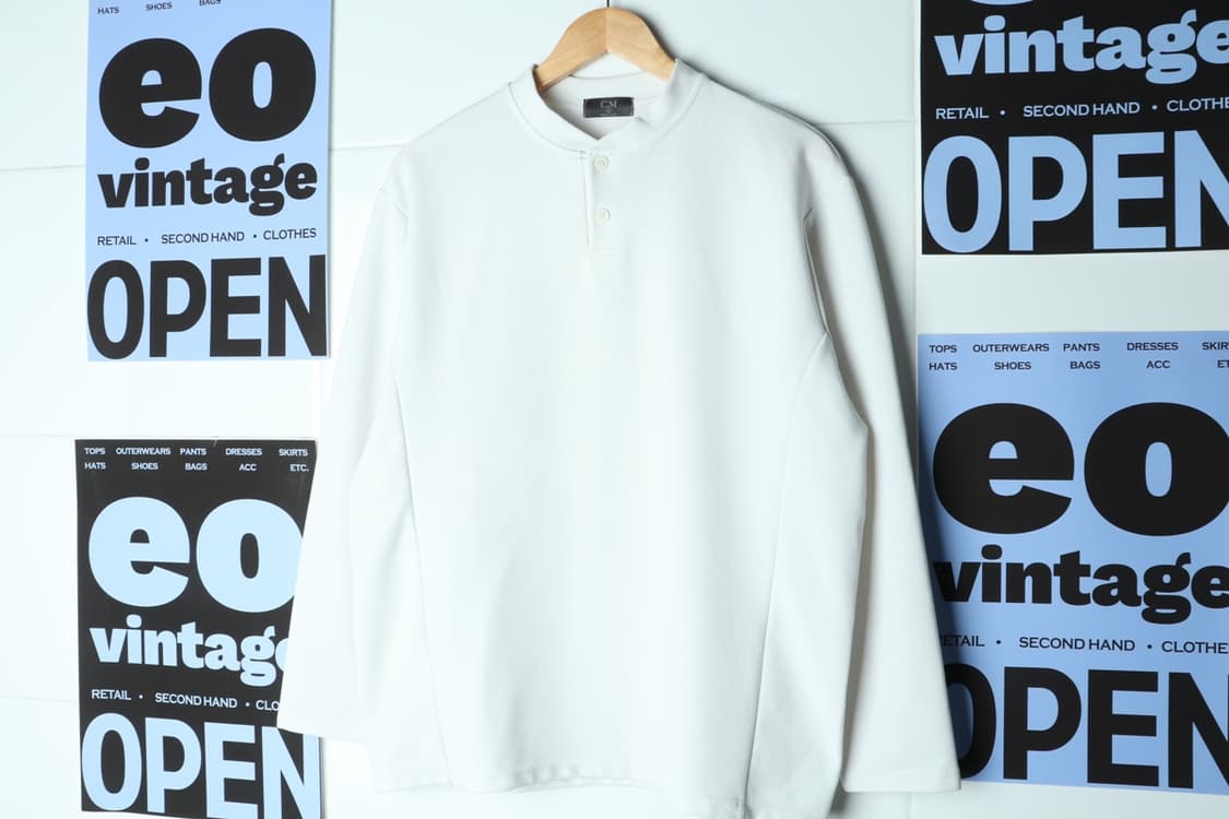 (L-XL) 브랜드빈티지 긴팔티셔츠 기능성 화이트 헨리넥-H30772 상품이미지2