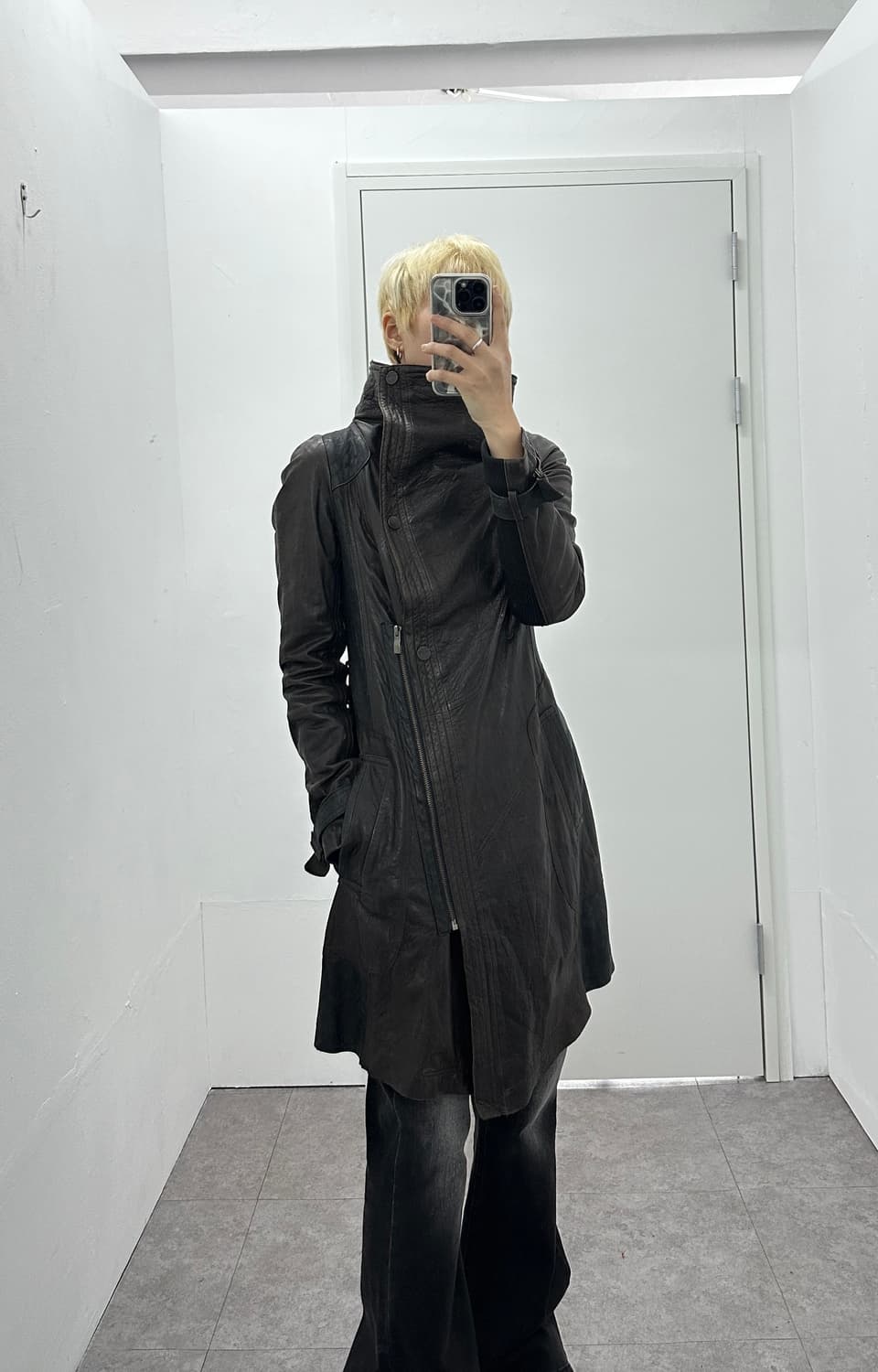 Italy asymmetric drape sheepskin leather 상품이미지3