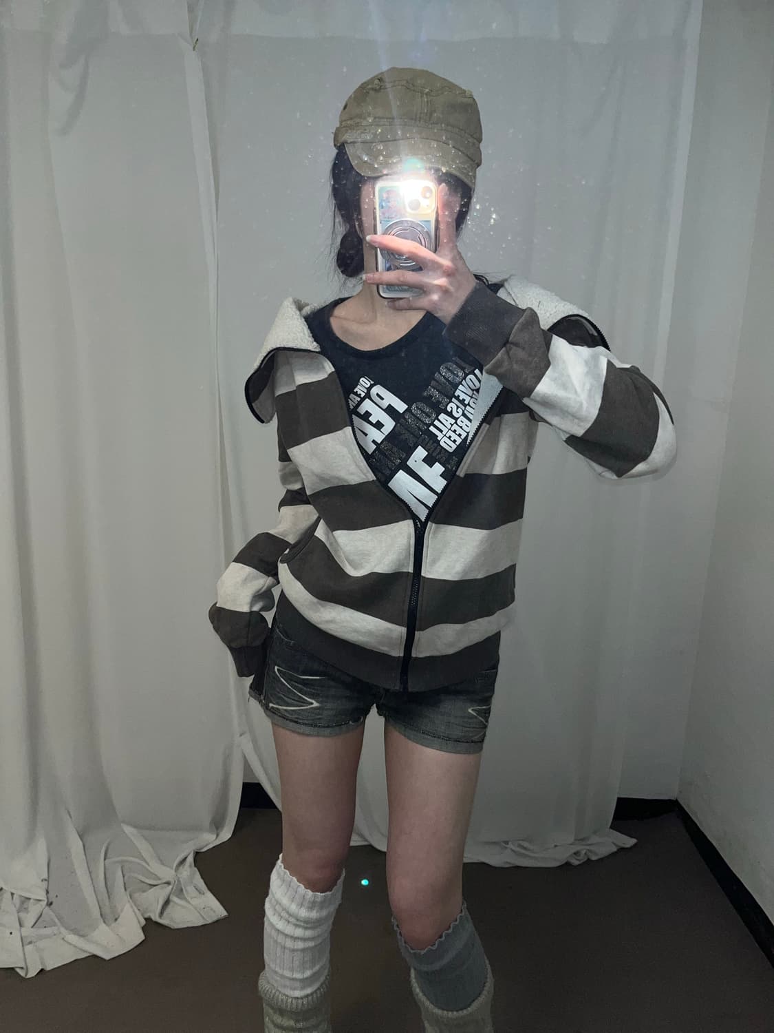 니혼진 스트라이프 하이넥 집업 상품이미지2