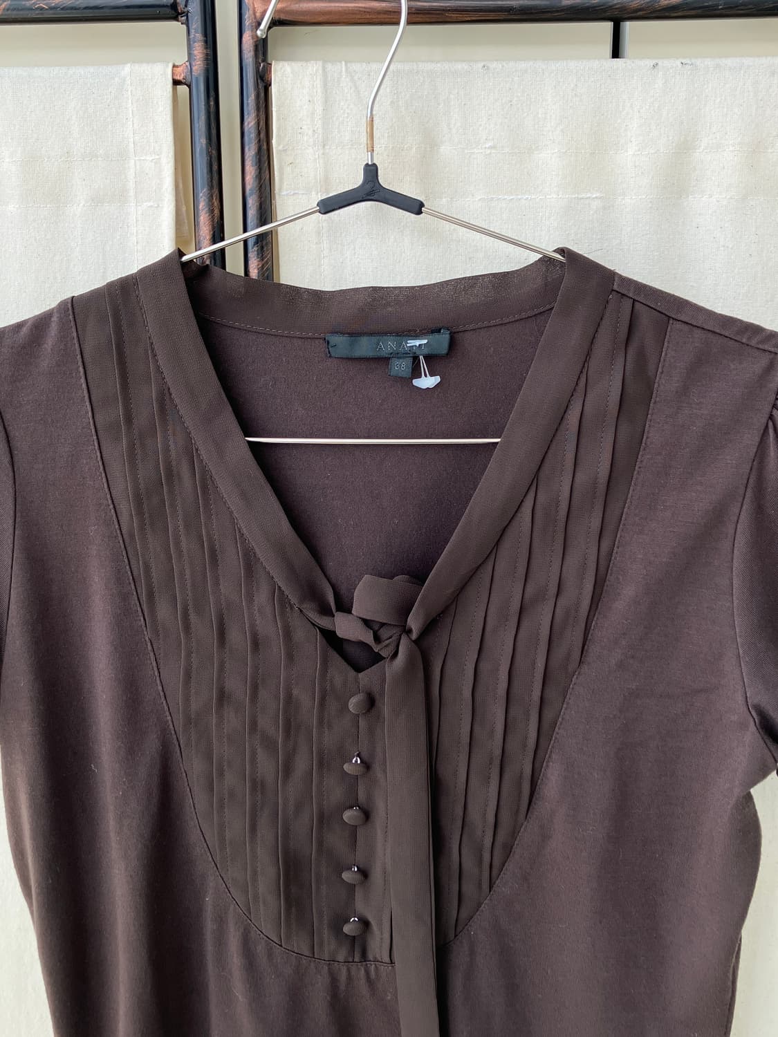 brown shirring ribbon half blouse 상품이미지6