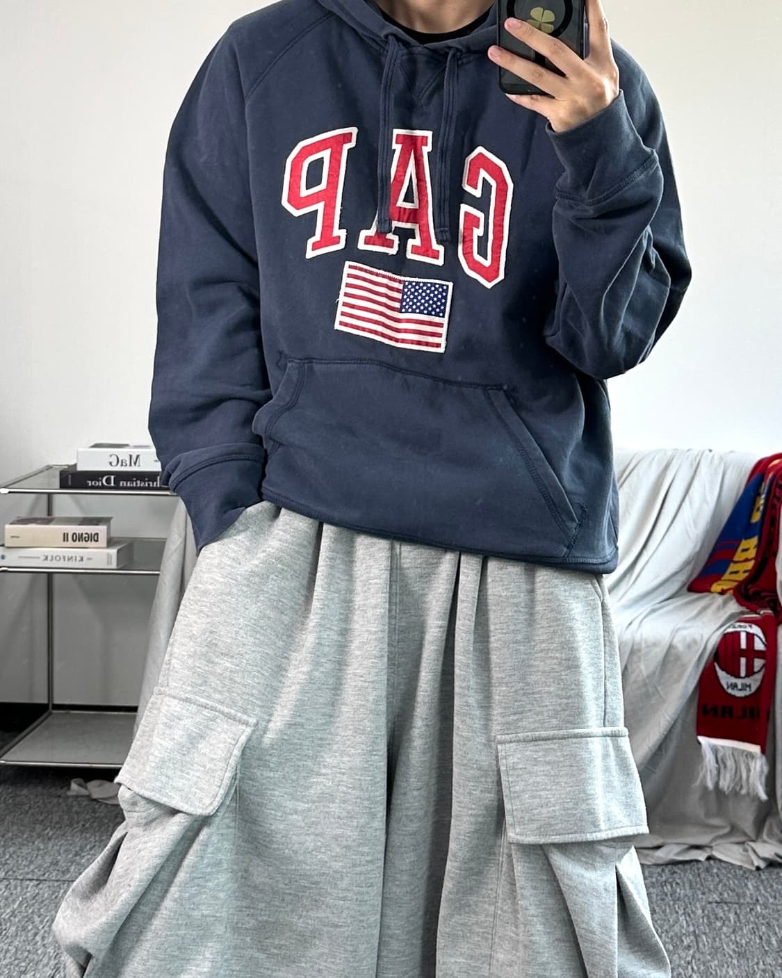 갭 네이비 성조기 빅로고 후드티 M 상품이미지3