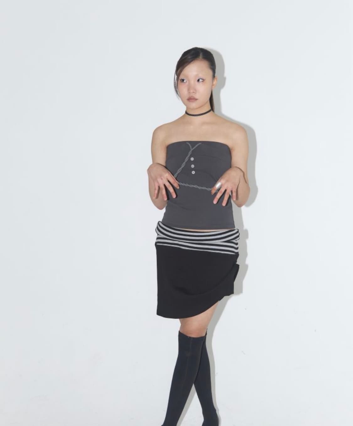 Color Blocking 2way Skirt - Stripe&Black 상품이미지2
