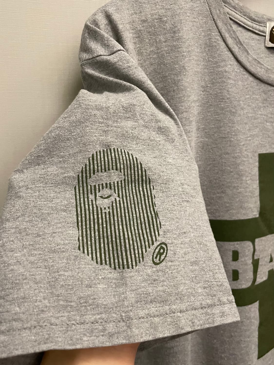 (L)10s BAPE 베이프 초기 로고 코튼 반팔티셔츠 그레이 상품이미지5
