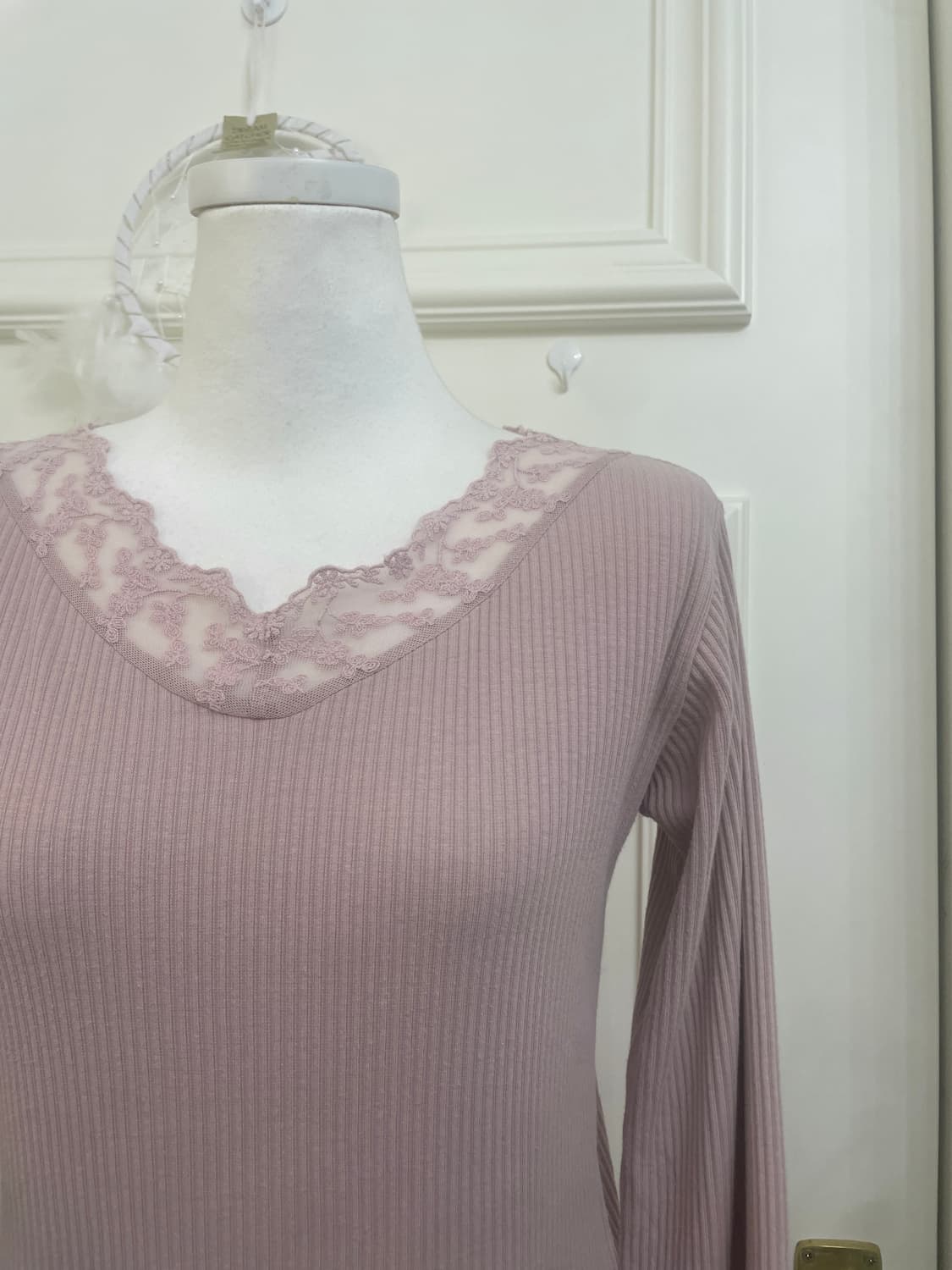 pink lavender lace point rib top(size-F) 상품이미지6