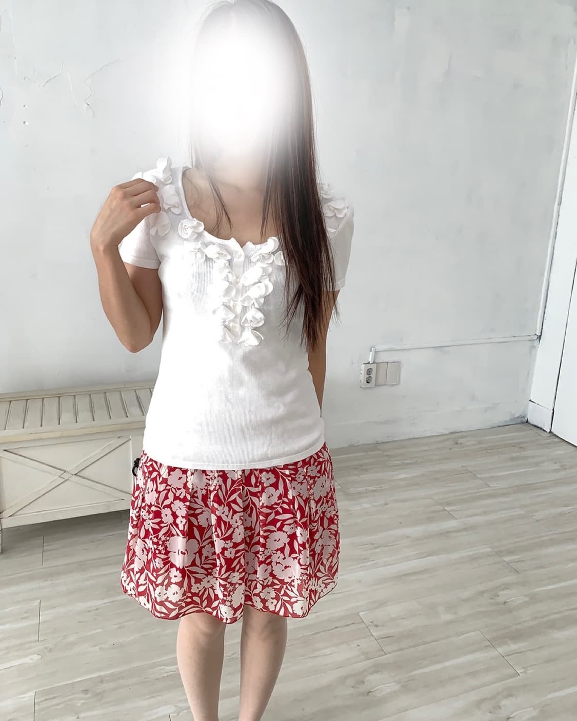 Red Oriental Flower Midi Skirt 상품이미지6