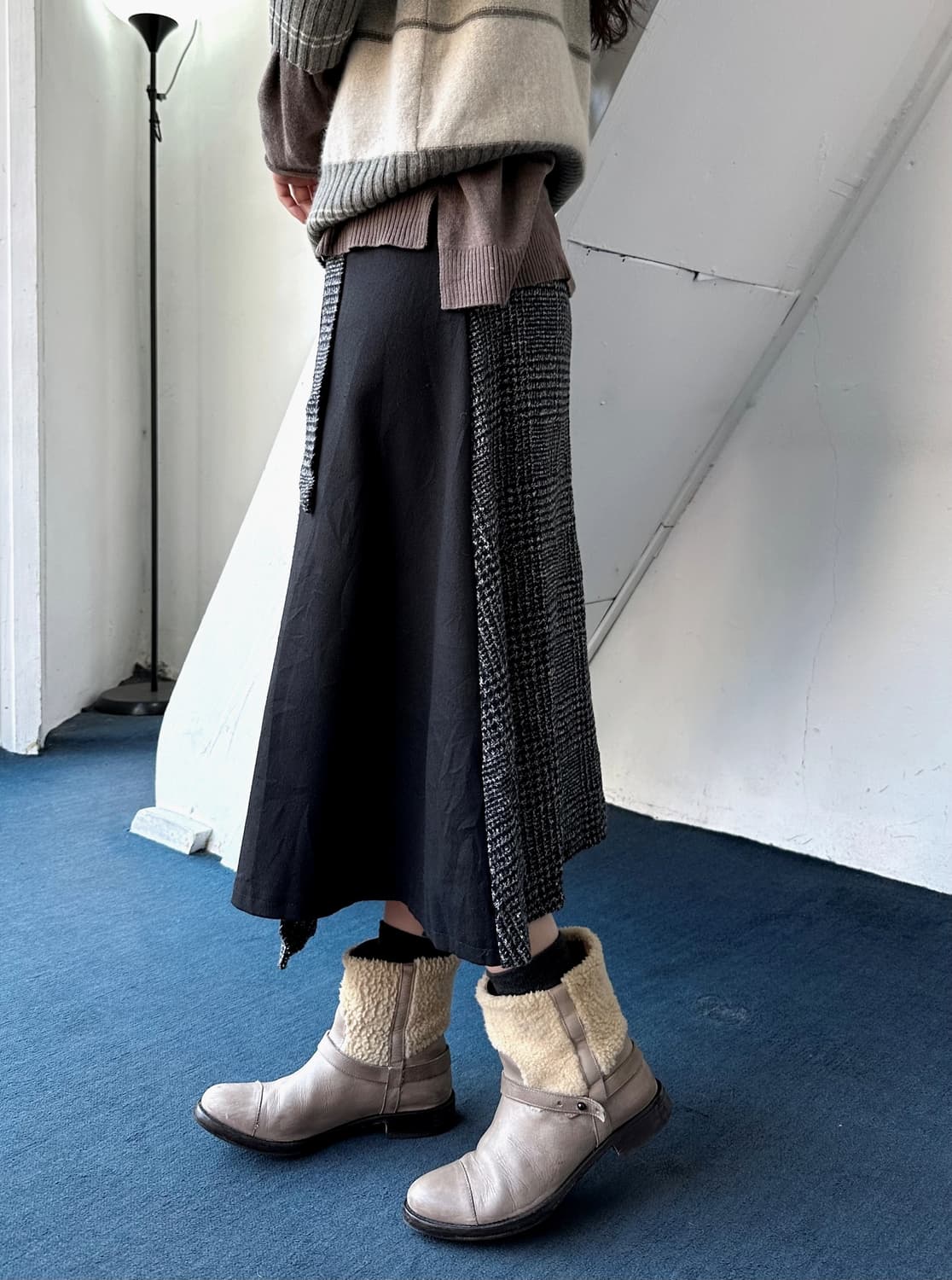 Tweed fabric wrap panel loose skirt 상품이미지9