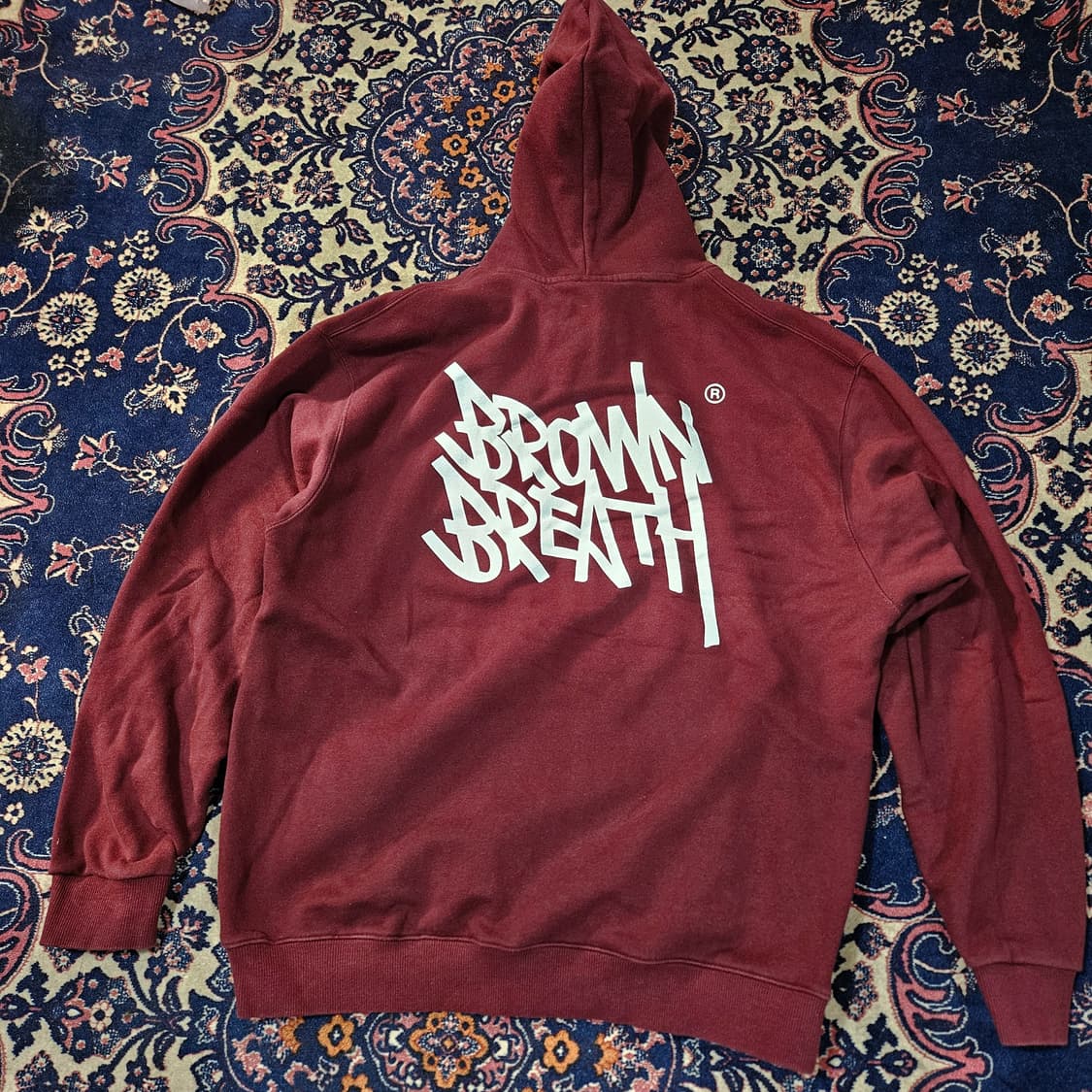 브라운브레스 빅로고 버건디 후드 티셔츠 L size 상품이미지2
