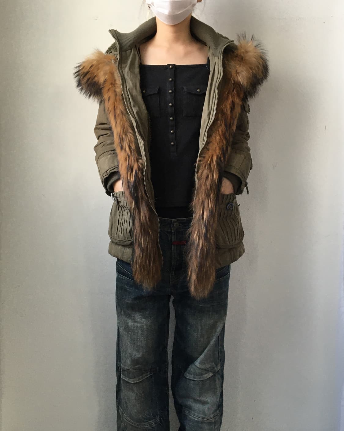 Raccoon fur trimming hood jacket 상품이미지1