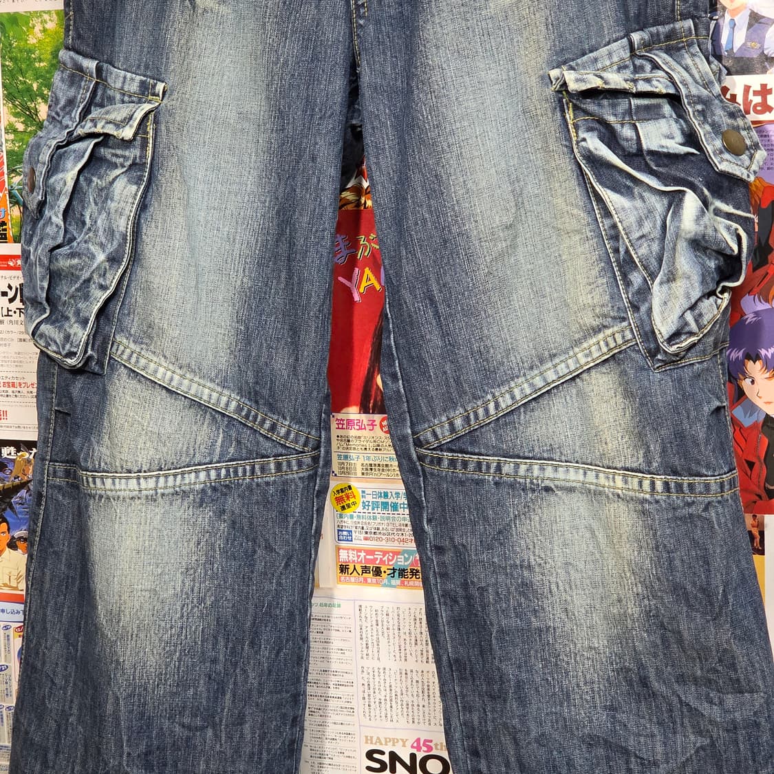 빈티지 연청 멀티포켓 워싱 카고 데님팬츠 상품이미지4