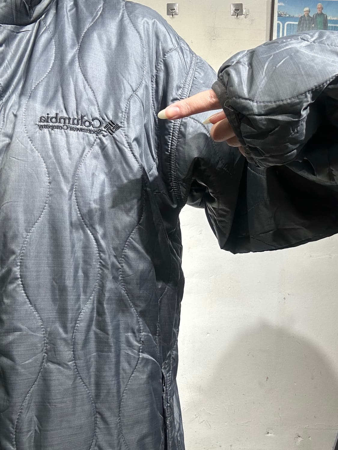 컬럼비아 네이비 그레이 양면 경량 패딩 바람막이 고프코어 자켓 상품이미지5