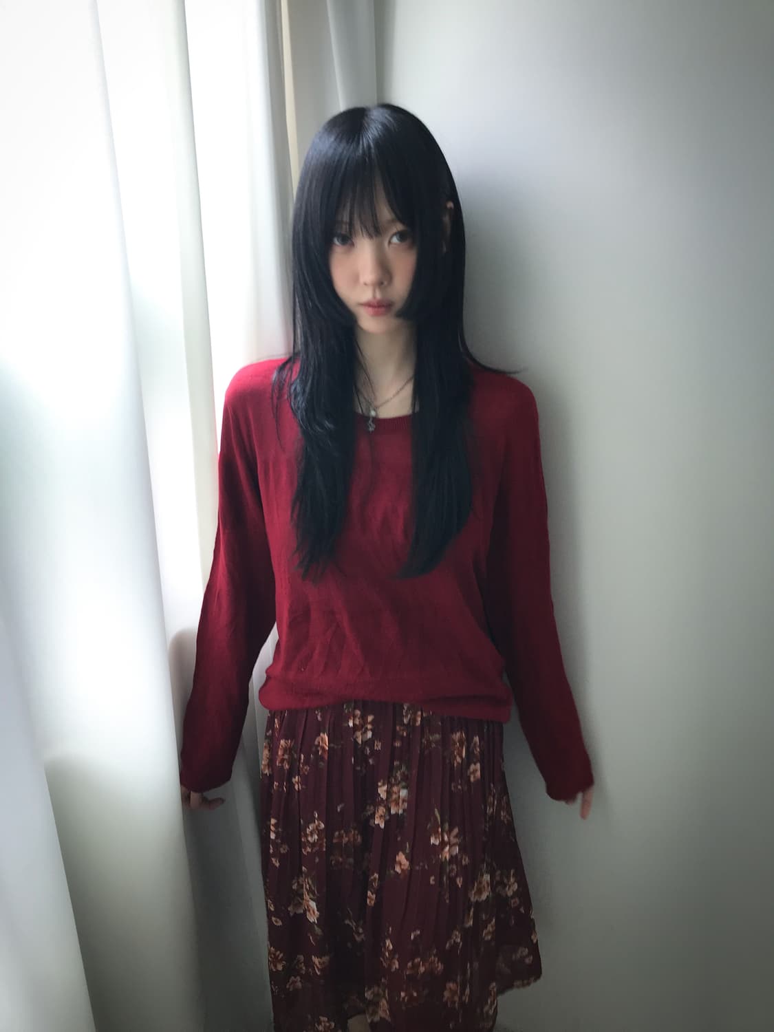 Burgundy Flower Chiffon Skirt 상품이미지9
