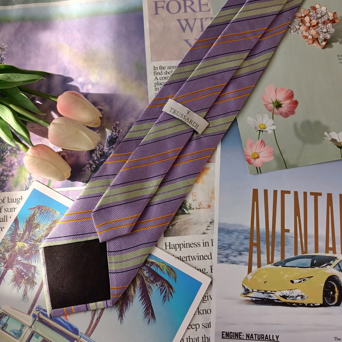 트루사르디 실크 바이올렛 스트라이프 넥타이 9cm A등급 A19655 상품이미지5