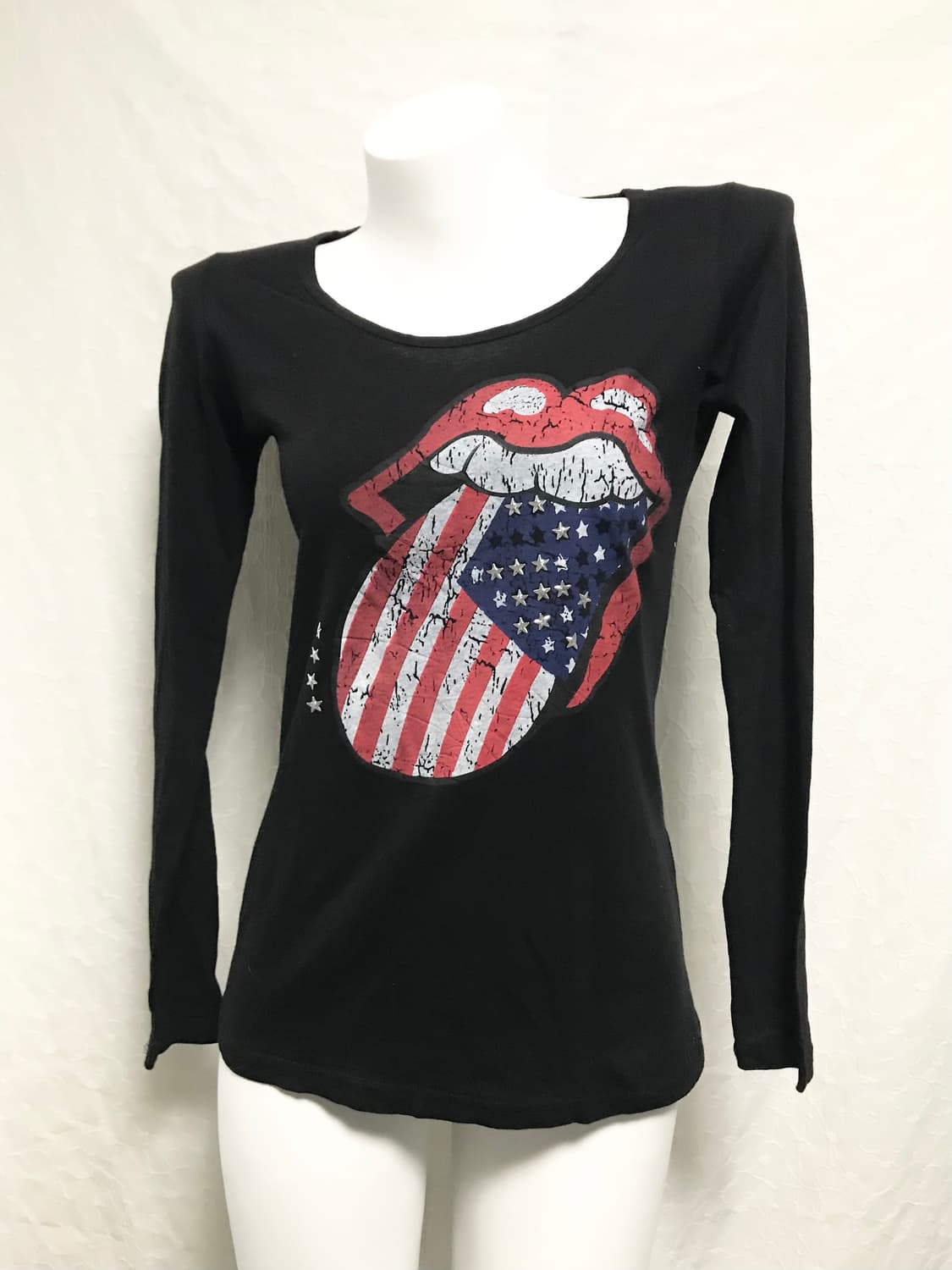 빈티지 갸루 펑크 성조기 스터드 컷아웃 데미지 롱슬리브 탑 상품이미지2