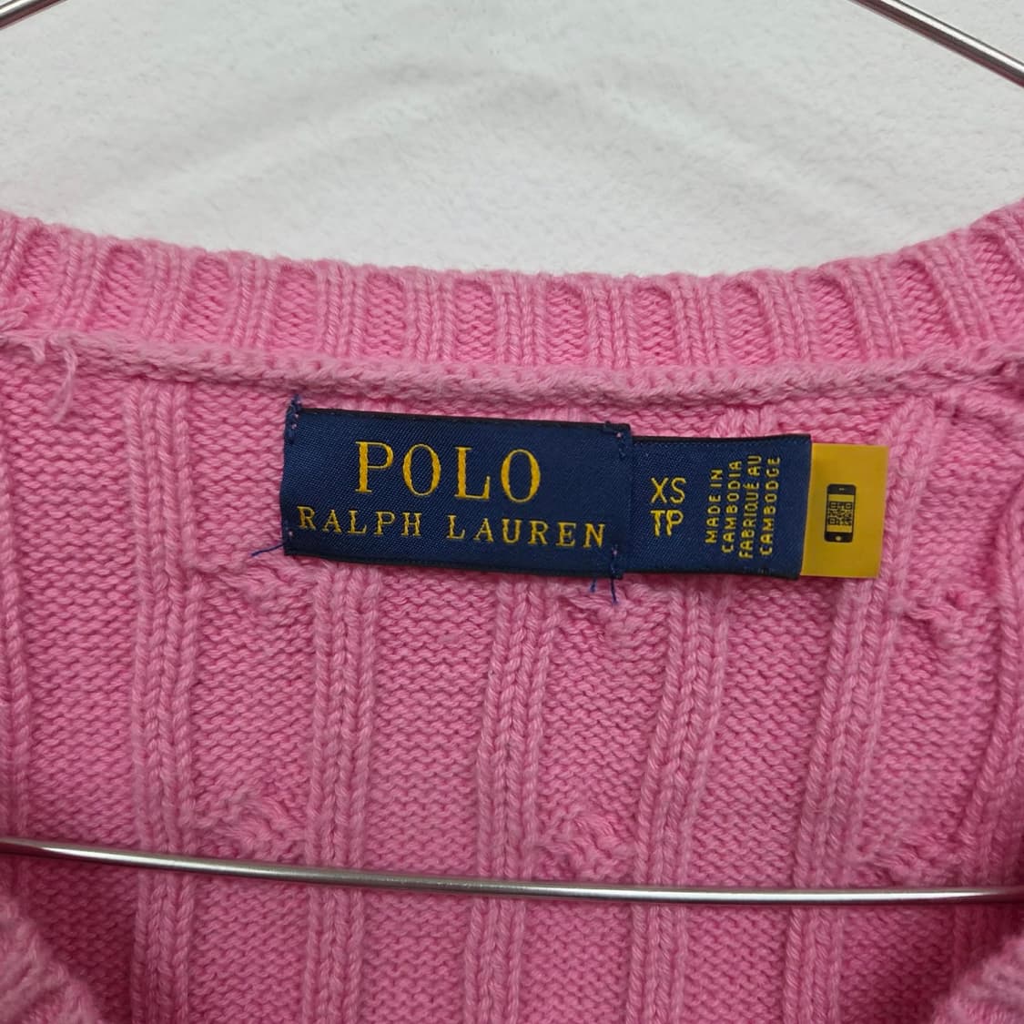 폴로 랄프로렌 신형 큐알택 핑크 케이블  브이넥 걸즈 니트(XS) 상품이미지7