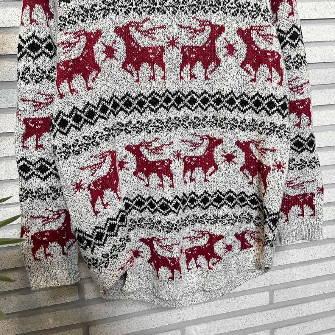 USA VINTAGE 니트 라운드넥 노르딕 루돌프 패턴 디테일 그레이 상품이미지5