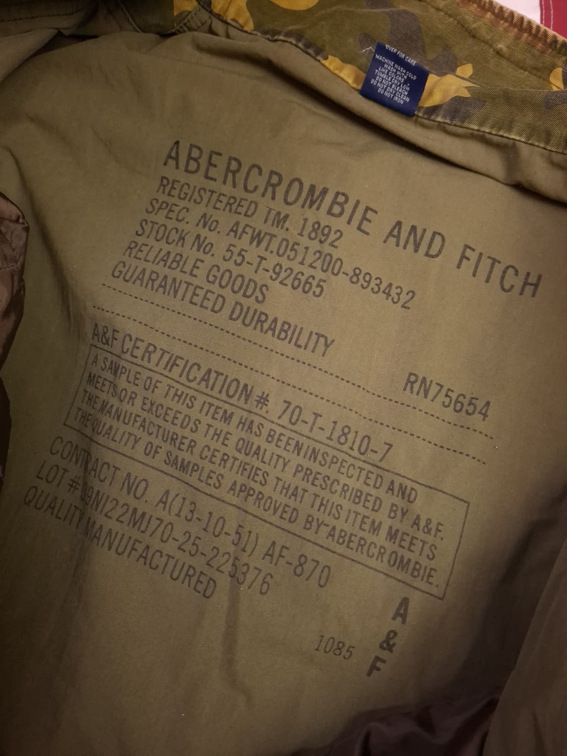 오리지날 아베크롬비 카모 M-65 필드야상 라이너 셋트 상품이미지7