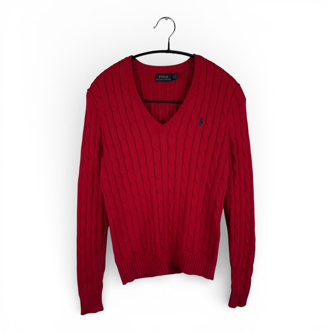 S) 폴로 랄프로렌 케이블 브이넥 니트 레드 상품이미지1