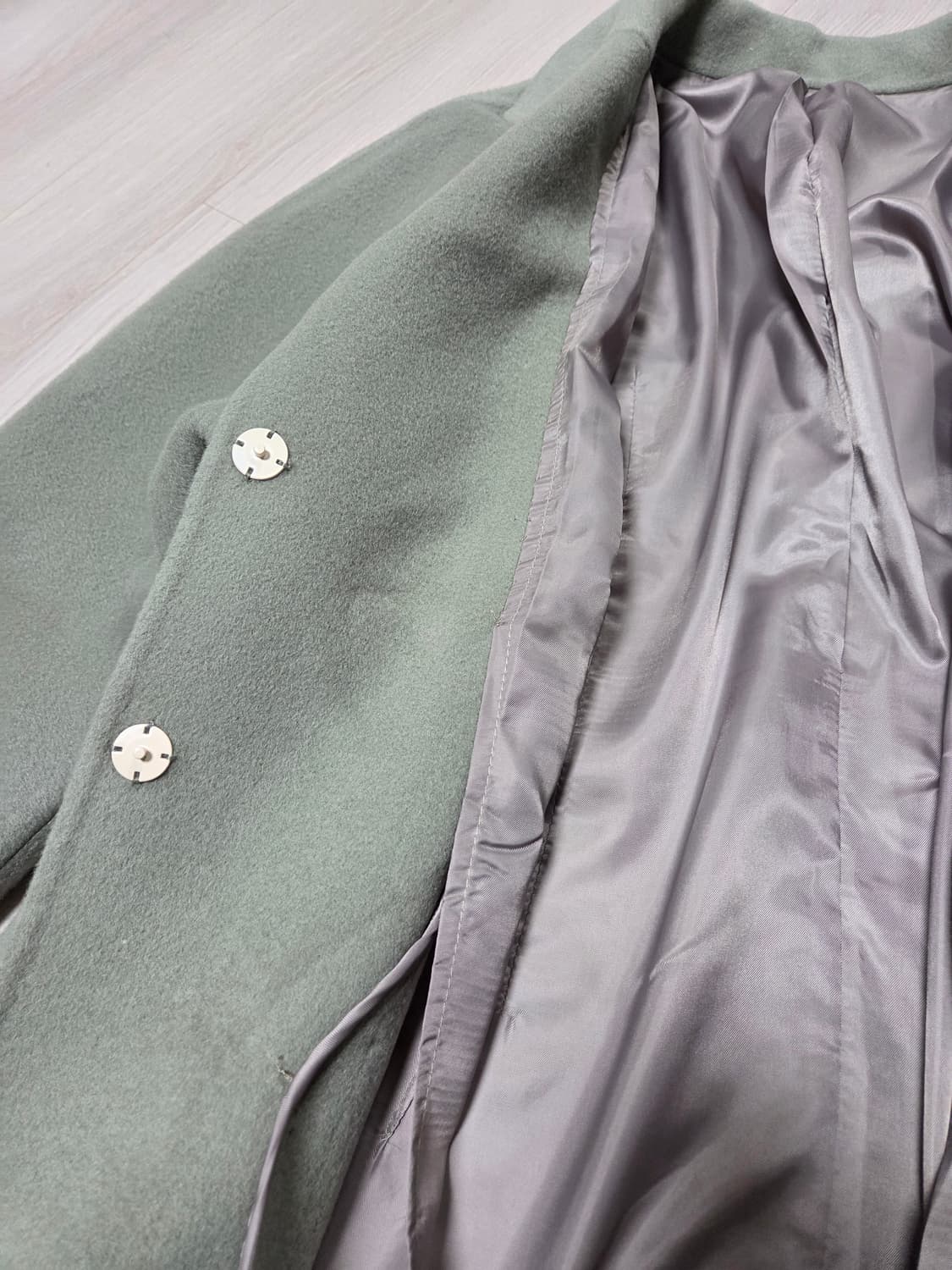 민트카키 핸드메이드 롱코트S사이즈(새상품) 상품이미지2