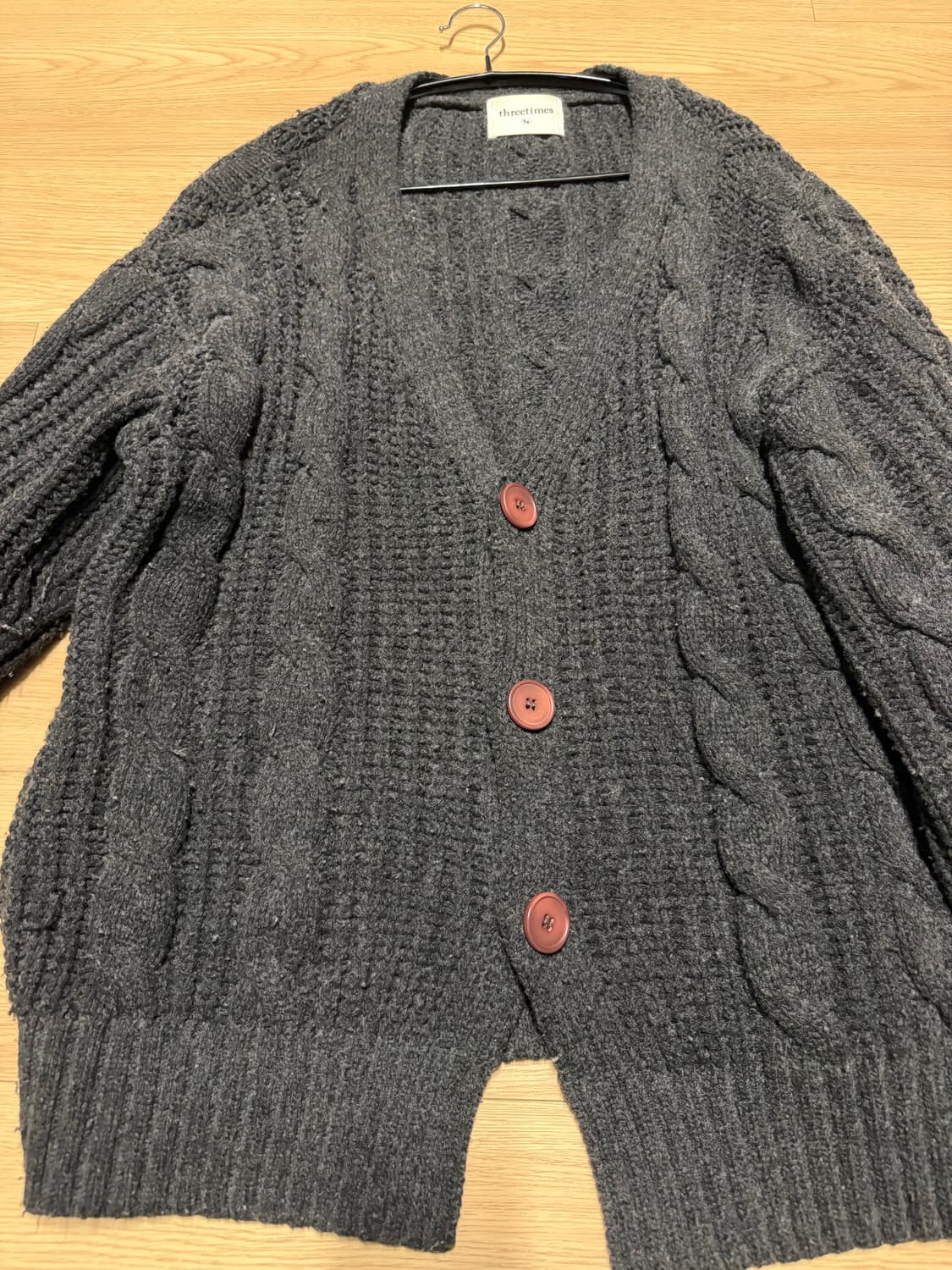 쓰리타임즈 케이블 울 가디건 차콜 상품이미지2