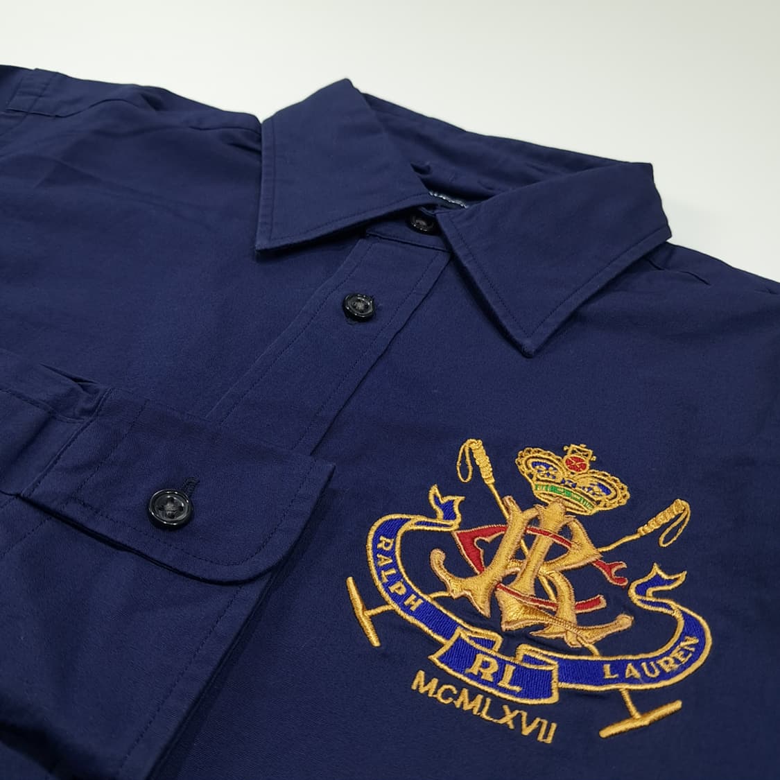 CL415 L 폴로 00s 코튼 엘라스틴 크레스트자수 네이비 셔츠 남방 상품이미지4