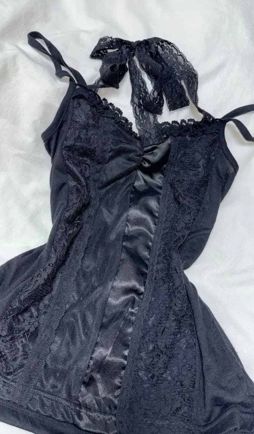 일본빈티지 블랙 레이스 홀터넥 슬립 상품이미지2