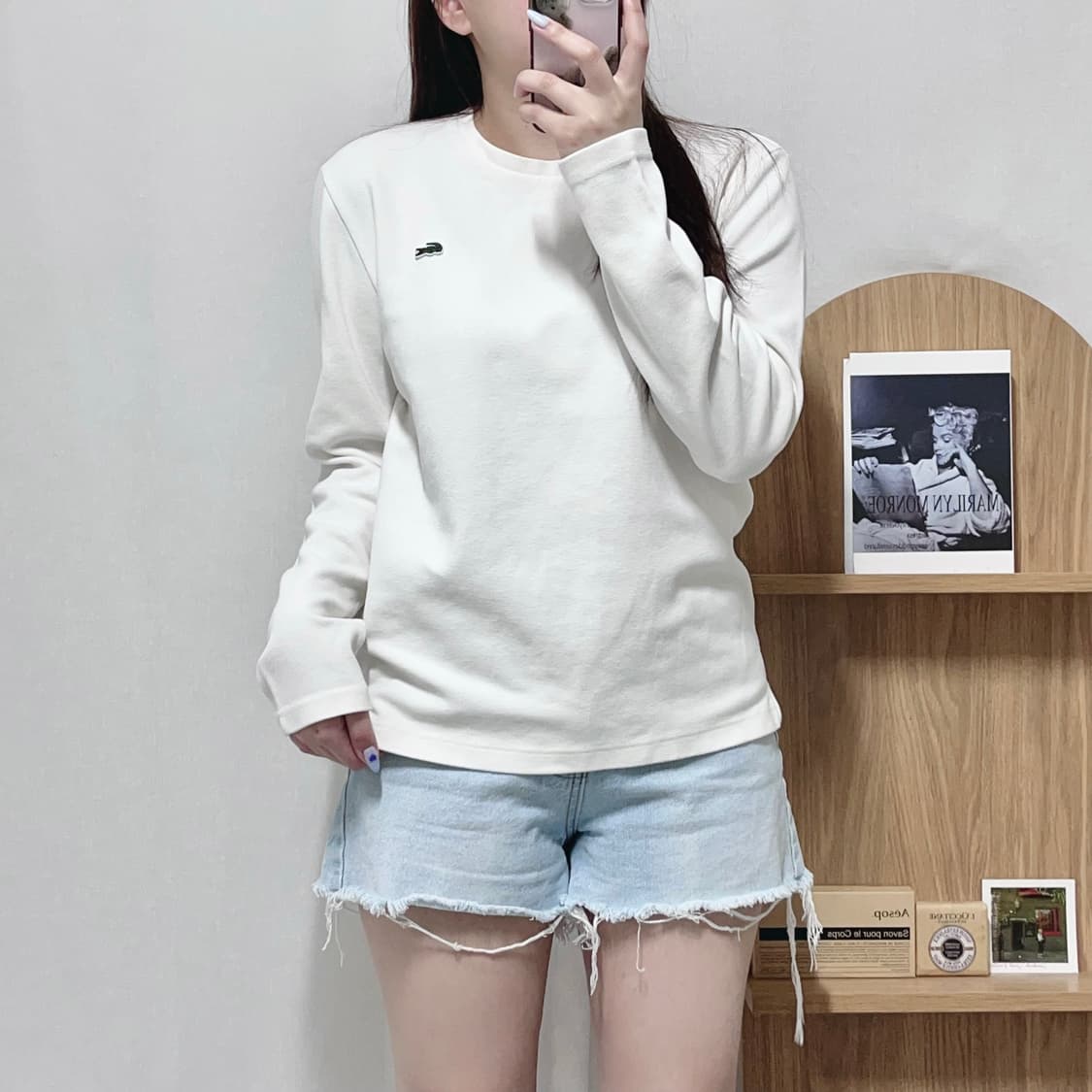 [정품]! 라코스테 아이보리 베이직 라운드 긴팔티 [ S ] 상품이미지2