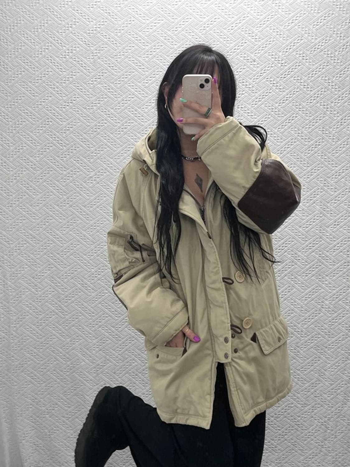 칼 카니 빈티지 모리걸 폭닥 털모자 패딩 자켓 M C07209 상품이미지1