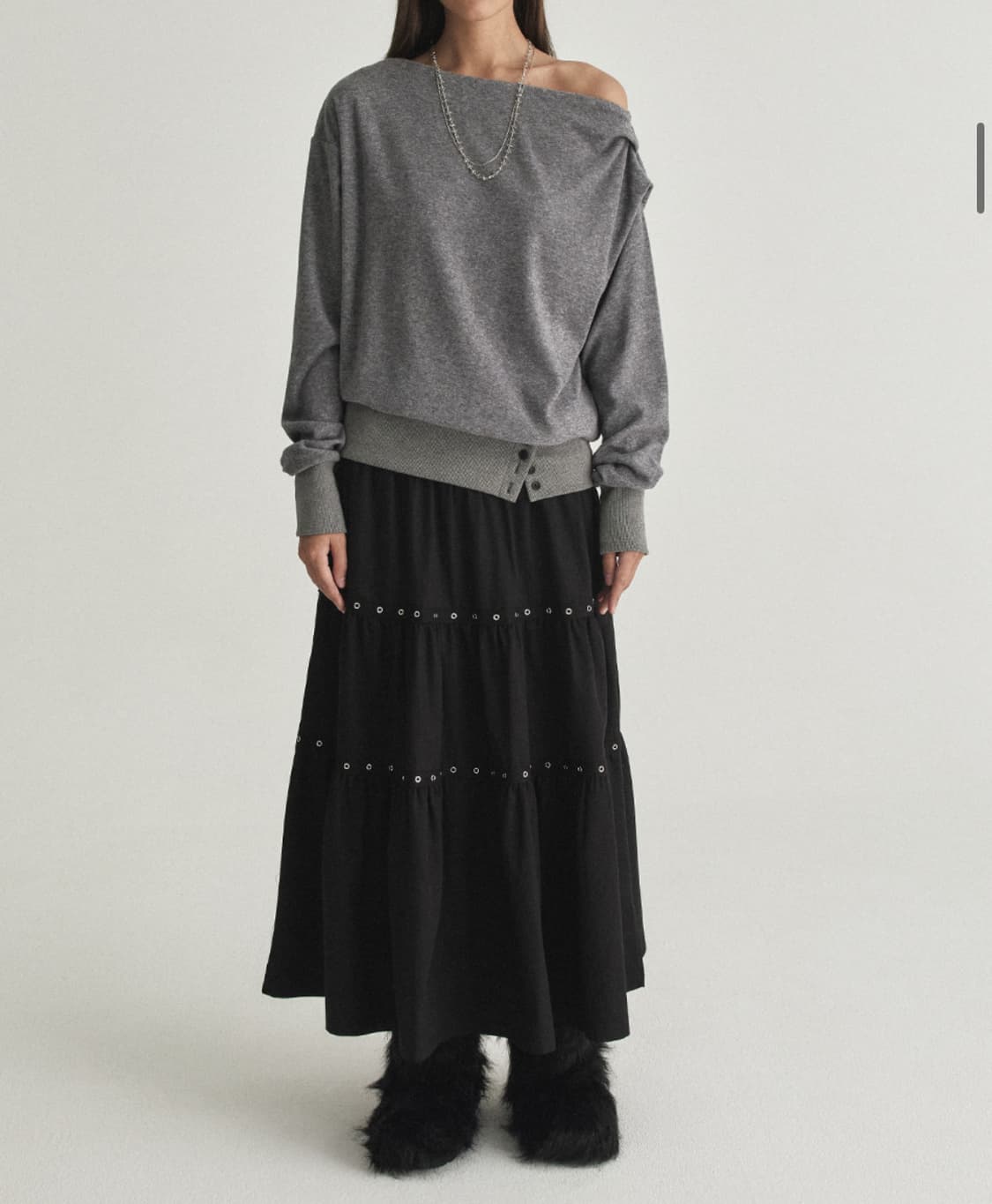 디어스토커 아일렛 맥시스커트 블랙 상품이미지2