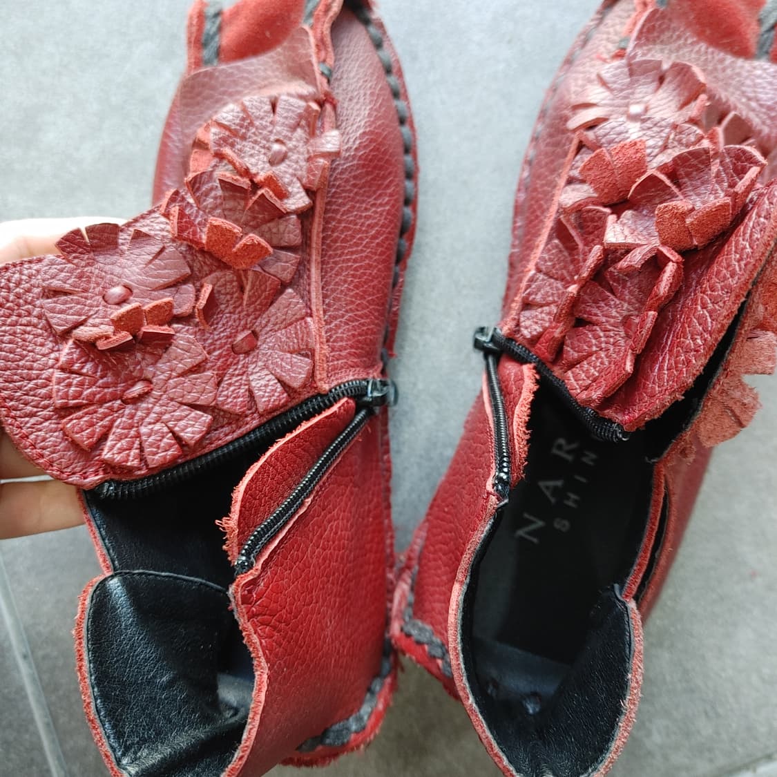 36 NARA 여성 레드 가죽 수공예 슈즈 신발 상품이미지7