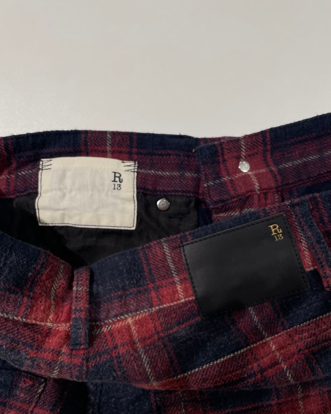 r13 마룬 플레이드 슈레딧 슬라우치 쇼츠 상품이미지7