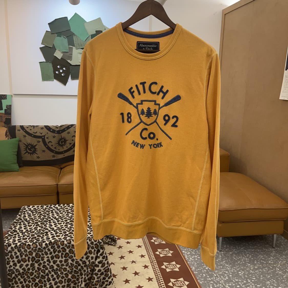 아베크롬비 희귀 올드스쿨 레트로 머스타드 맨투맨 L C09421 상품이미지3