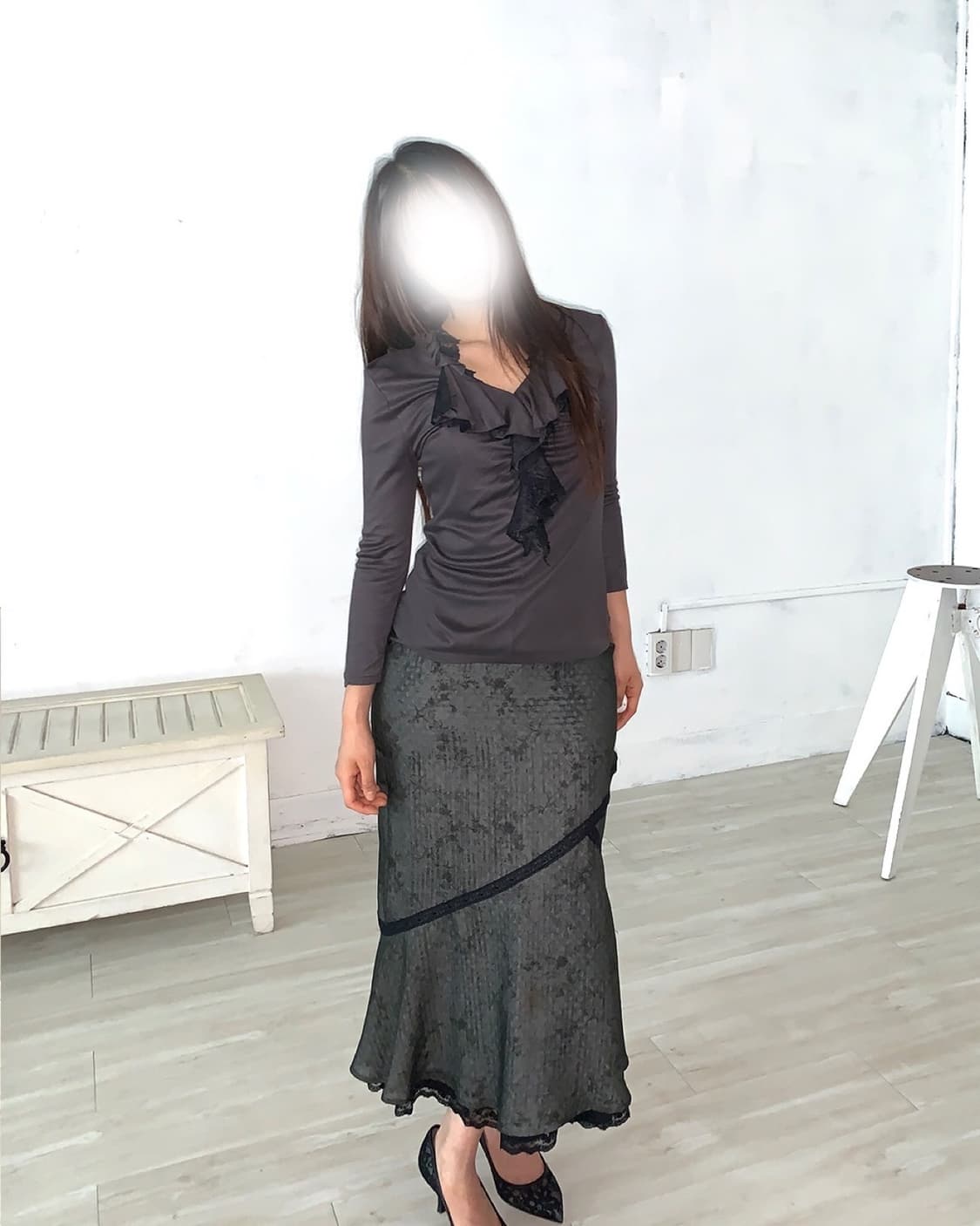 Charcoal Oriental Mermaid Long Skirt 상품이미지7