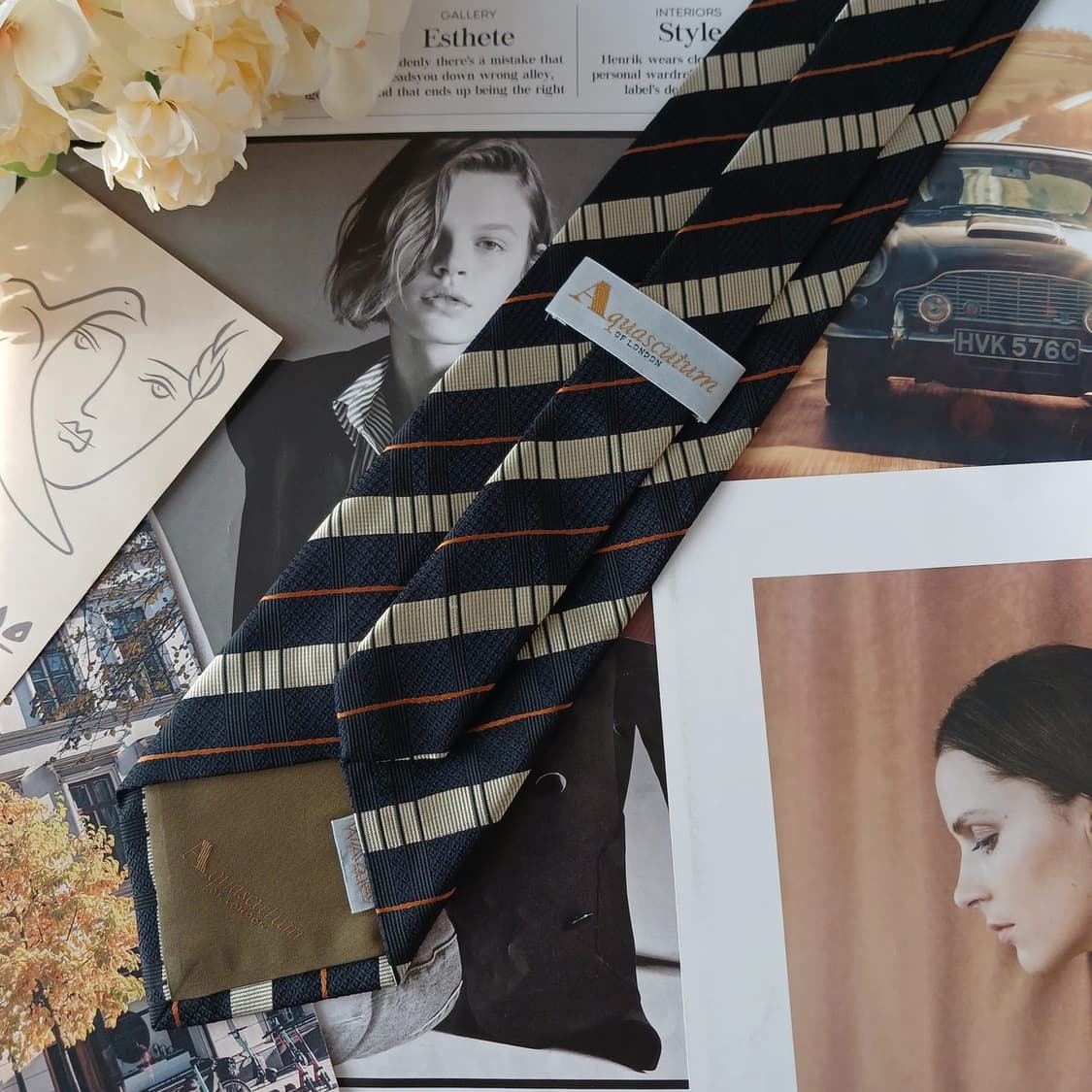 아쿠아스큐텀 실크 블랙 스트라이프 넥타이 9.6cm A+등급 A19451 상품이미지6