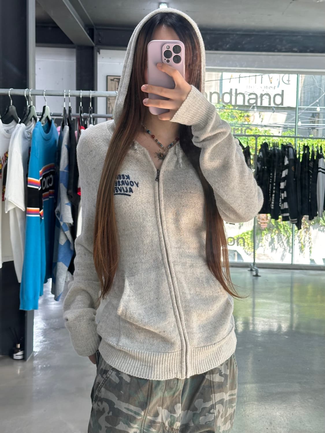 히스테릭글래머 오트밀 루즈 후드집업 상품이미지3